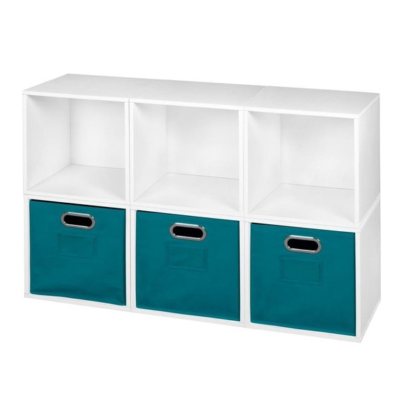 Niche Cubo Storage Set with 6 Cubes & 3 Canvas Bins, White Wood Grain & Teal PC6PKWH3TOTETL